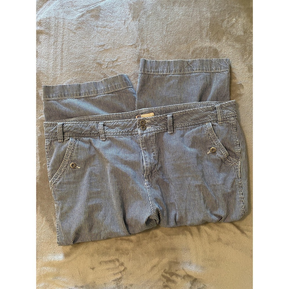 Faded Glory Capri Pants‎ Womens 20W Blue White Railroad Hickory Stripe Y2K VTG